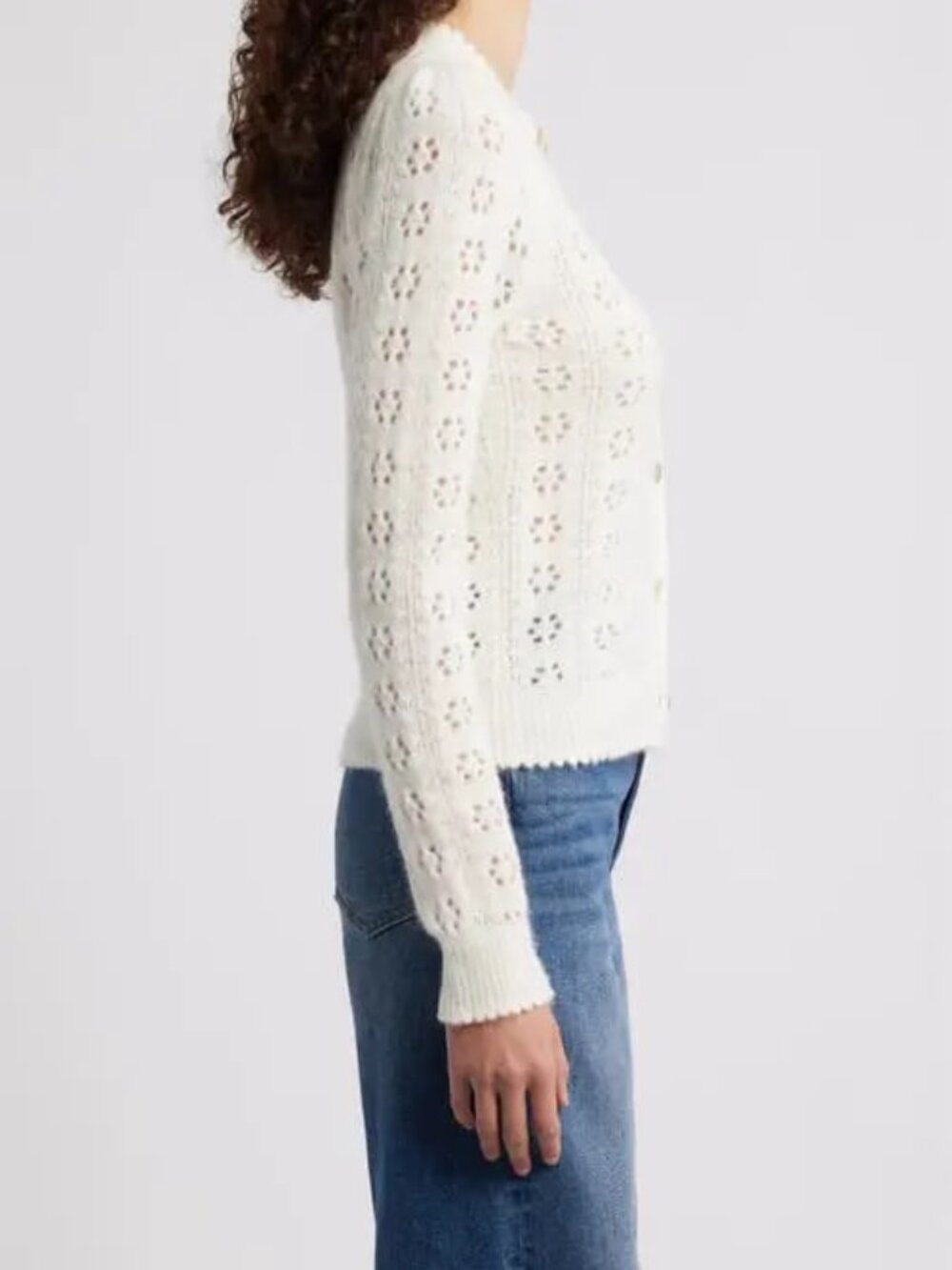 Doen NWOT Emery pointelle cardigan White SAMPLE S - Picture 3 of 14